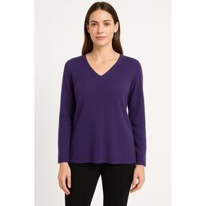 Peck And Peck Sweater Womens M Purple Pullover Casual Vneck Lightweight Chic